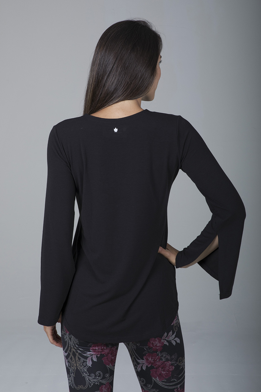Slit Long Sleeve Yoga Tunic - Black | KiraGrace
